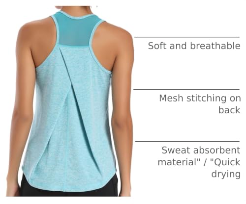 Image of Aeuui Womens Workout Tops for Women Racerback Tank Tops | Sleeveless, Crew Neck, Mesh Back, Lightweight, Breathable, Stretchy, Soft, Moisture Wicking, Yoga Athletic Running Gym Shirts