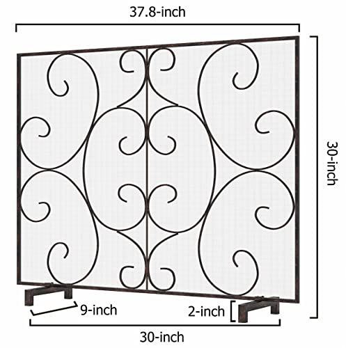 Kingson Single Panel Fireplace Screen Cover Handcrafted Solid Wrought Iron Mesh, Heat-Resistant Fire Spark Guard For Inside Fireplace-Brushed Copper #TOP4