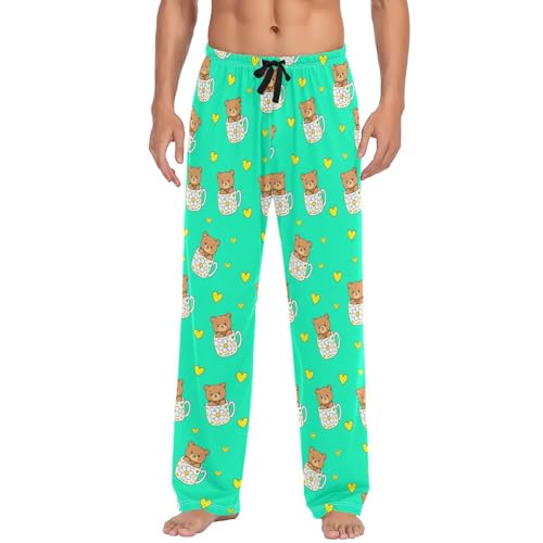 Men’s Cute Kawaii Bears Pajama Pants with Pockets, Comfortable Lounge Sleep Bottoms#217