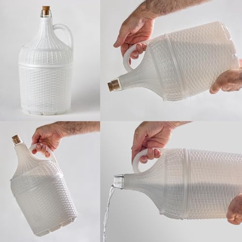 Pack 2 Garrafas o garrafones de 5 litros de cristal con asa, forrado de plástico blanco duro, incluye corcho y repuestos