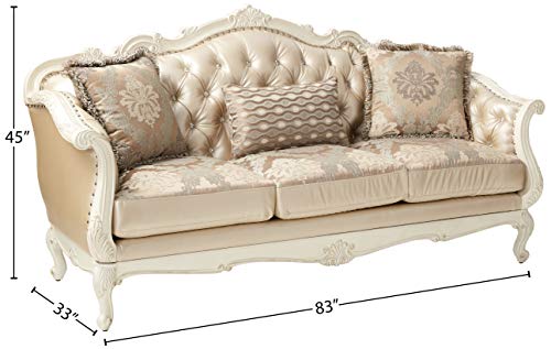 Acme Chantelle Sofa W/3 Pillows - 53540 - Rose Gold Pu/Fabric & Pearl White #TOP4