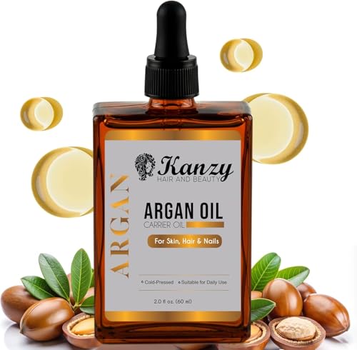 Kanzy Argan Oil 100% Pure Bottled in Morocco 60ml - Natural Moroccan Argan Oil for Skin, Vegan Cold Pressed Hair Oil for Dry Damaged Hair and Body for both Men and Women