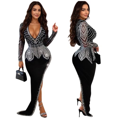 Image of PORRCEY Sexy Elegant Rhinestone Party Club Night Formal Dress for Women