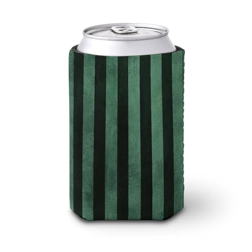 Enfriador de latas de cerveza, color verde oscuro, rayas verticales, acuarela, enfriador de cerveza, soporte de bebidas aislado suave para fiestas, playa, eventos, hogar