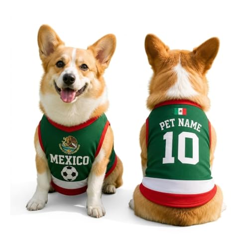 Personalized Pet Sports Jersey Mexico Soccer Jersey Pet Costume Country Flag Dog Shirt Sports Fan Pets Clothes Gift for Dog Lovers Cats (Style 02)