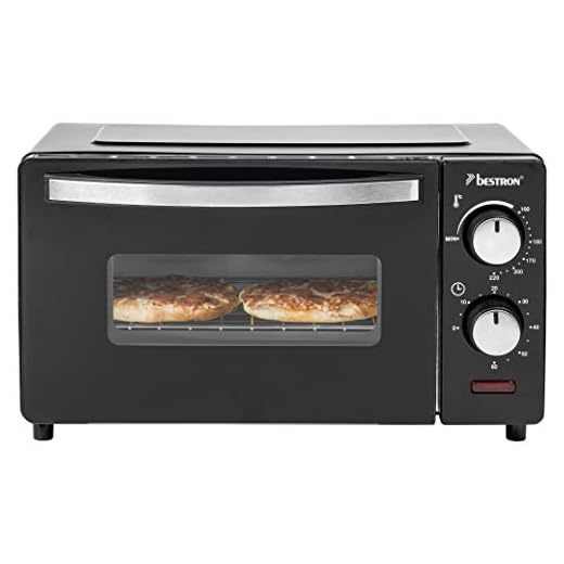 Bestron AOV9 Kompakter Mini-Backofen mit Ober-/Unterhitze, 9 Liter, 800 Watt, Schwarz
