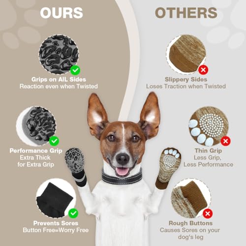 Adiwo Hundesocken Anti Rutsch, 2 Paar Hunde Socke, Hundeschuhe Mit Verstellbaren Riemen, Hundeschuhe Pfotenschutz Outdoor Inneneinsatz, L