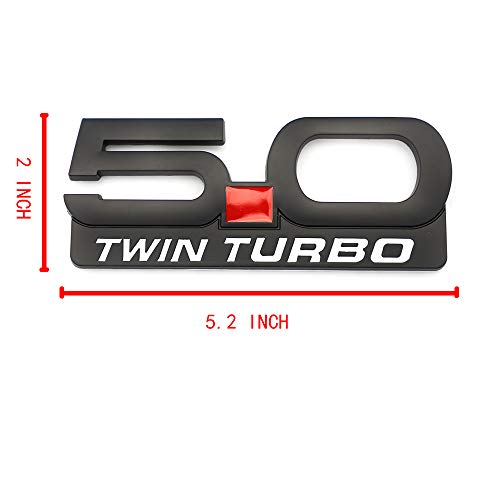 Image of 2X 5.0 Twin Turbo Emblem Decal Replacement for F150 Mustang GT Billet Coyote 5.0 Supercharged T Metal Fender Trunk Badge Nameplate Sticker Decorative (Black)