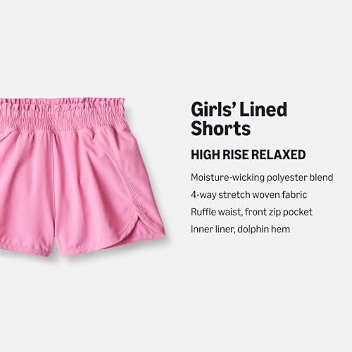 Image of Amazon Essentials Girls' High-Rise Athletic Performance Stretch Woven Shorts with Elastic Waistband