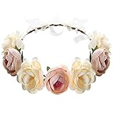 Flower Headband Rose Floral Boho Wreath Garland Hair Hoop Bohemian Headdress Headwear Headpiece Wome