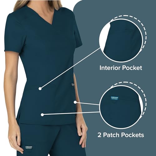 image for Cherokee Scrubs Top for Women Mock Wrap with 3 Pockets, Soft, 2-Way St