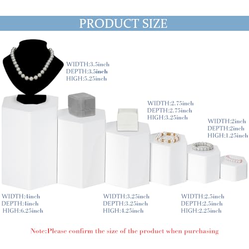 Image of Jetec 24 Pcs Hexagonal Jewelry Display Risers Hexagonal Market Display Risers Stands Acrylic Showcase Acrylic Stand for Jewelry Model Figures Decoration, 6 Sizes (White)