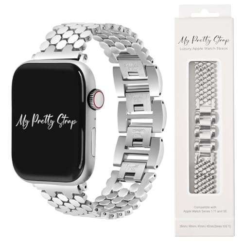 Image of My Pretty Strap - Compatible Apple Watch Band Strap, Stainless Steel Fashion iWatch Replacement Strap- Easy Resizing, No Tool Needed, Fits Most Wrists- Series 1-11, SE and Ultra