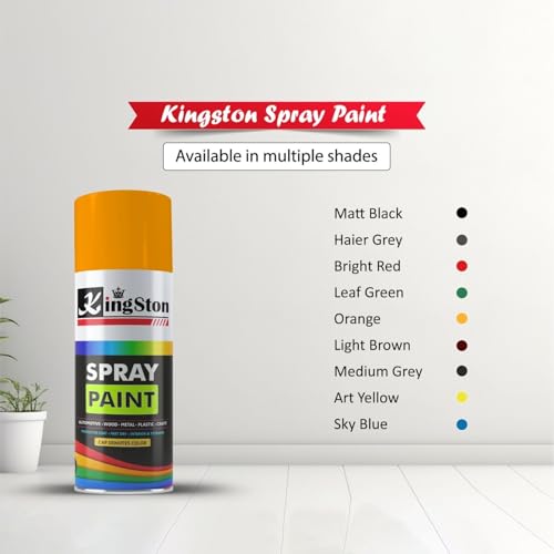 Image of Kingston Acrylic Spray Paint for Metal, Wood, Wall & Plastic, Multi-Surface DIY Paint, Quick Dry, Smooth Finish, 400ml Can, JCB Yellow, 1 Pc