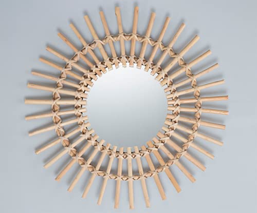 DIUFJAG Wall Mounted Mirror 15.7 inch Rattan Bamboo Decorative Mirrors for Living Room Bedroom
