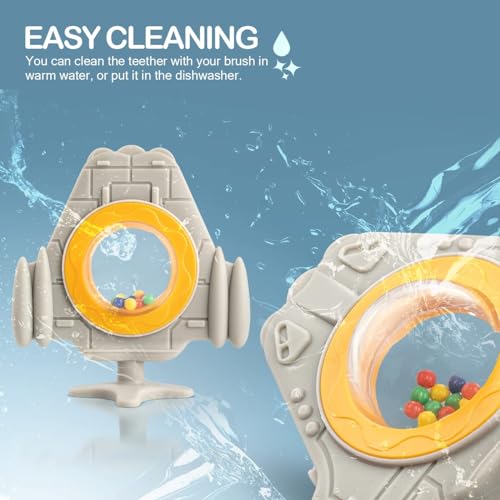 Image of MOPPETS Infant Soft Chew Silicone Rattle Teethers /Gum Massager (Grey Spaceship)