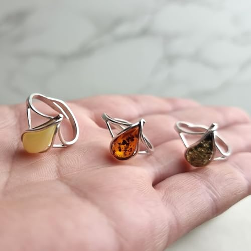 Bague ambre jaune réglable en argent pour en finir avec les problèmes de taille de doigt - 2