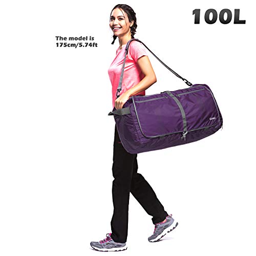 Gonex 100L Foldable Travel Duffel Bag for Luggage Gym Sports, Lightweight Travel Bag with Big Capacity, Water Repellent (Purple)