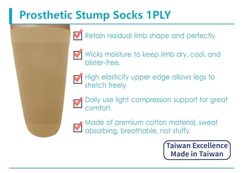 Image of Prosthetic Stump Socks - AK, 1 PLY, Light Compression, Moisture Control, Sensitive Skin, Amputee Socks, Daily use, Breathable, Taiwan Excellence, 4 PCS