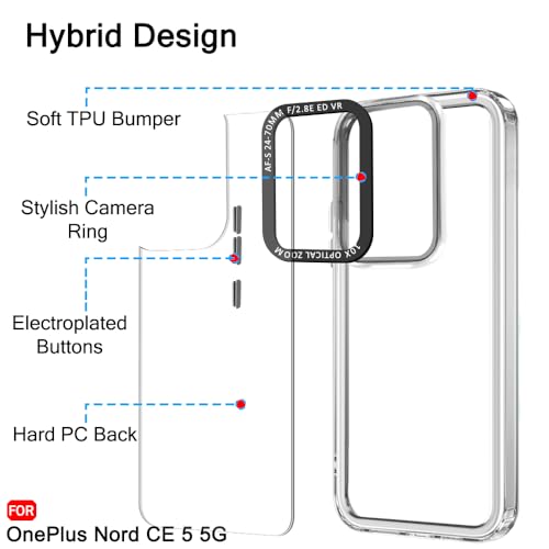 Image of TheGiftKart Hybrid Shockproof Back Cover Case for OnePlus Nord CE 5 5G | Stylish Camera Border | Electroplated Buttons | Crystal Clear Hard Back Cover Case (TPU & PC, Transparent Bumper)