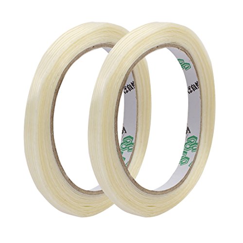 Aexit 2Pcs 8mm Electrical equipment Width 0.22mm Thickness Stripe Type Filament Strapping Tape 25m Length