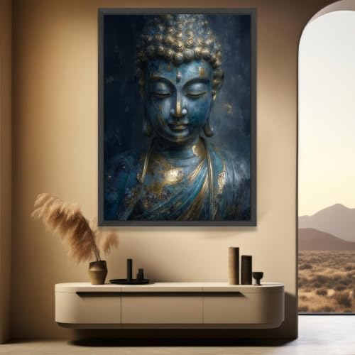 Tableau de décoration intérieure Bouddha bleu or 50 x 75 cm