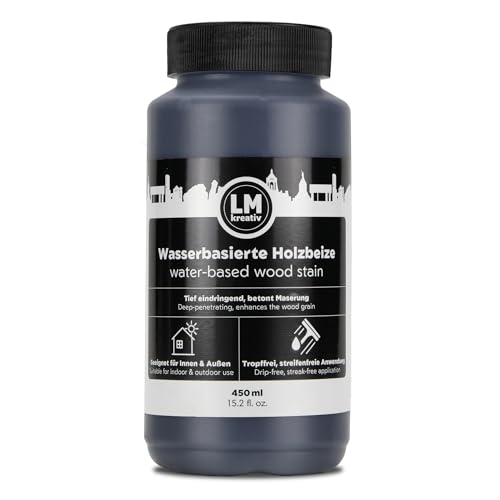 LM-Kreativ Holzbeize 450 ml - Schwarz – Wasserbasierte Lasur für Holz innen, intensive Tönung für Möbel und Bastelholz, dekorative Holzlasur innen, Wood Stain