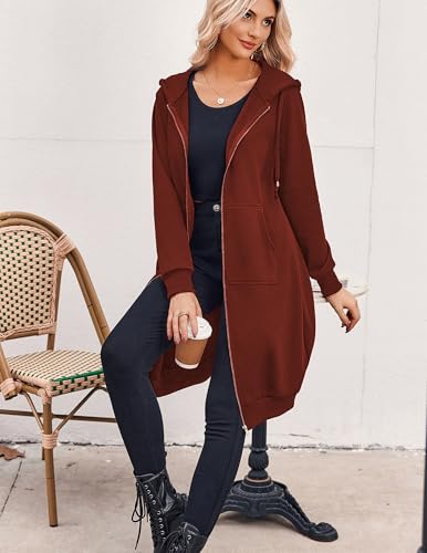 Zeagoo Women's Zip Up Hoodies Oversized Fleece Long Tunic Sweatshirts Casual Long Sleeve 2024 Fall Hoodie Jacket Coat