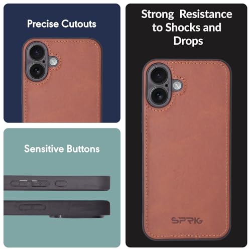 Image of SPRIG Compatible with iPhone 16 Premium PrimeMatte (Matte Leather TPU) Back Cover Drop Tested Shock Proof Mobile Case for Men, Women, Boys and Girls with Camera Protection (Brown)