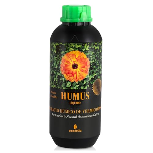 ECOCELTA | Humus Líquido Bioestimulante 1L | Abono Ecológico para Plantas y Jardín | Ideal para Huertos Urbanos, Sustrato Universal y Cultivos de Interior | Certificado Natural con Algas Gallegas