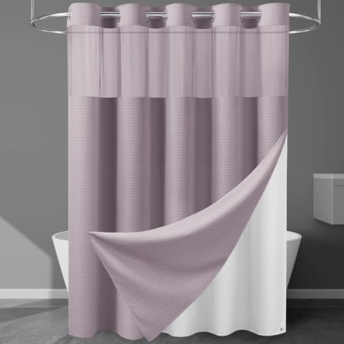 Heavyweight Waffle Ringless Shower Curtain with Liner, Lavender, 71x74