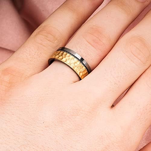 Gehämmertes Ehering-Set 14 Karat vergoldet Paar passendes Ehering-Set Personalisierte Mann und Frau Silber-Ehering-Set