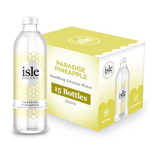 Isle Organic - PARADISE PINEAPPLE - Sparkling Artesian Water - 15x350mL Glass Bottles - Infused with Certified Organic fruit flavours