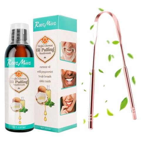 GENKENT Coconut Oil Pulling and U-shaped Rose gold Tongue Scraper Cover