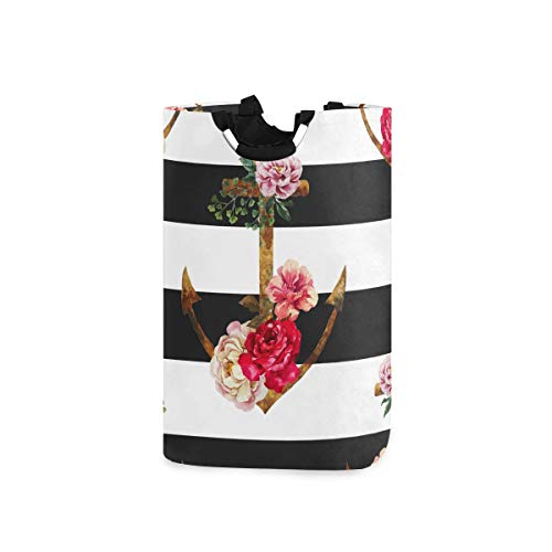 Mnsruu Panier à Linge Pliable avec poignée Motif Ancre et Fleurs