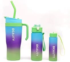 Water Bottle Set 3 Pieces Plastic Leakproof Sports Bottles With Time Markers For Gym Travel Office School Outdoor 1200ml 700ml 260ml
