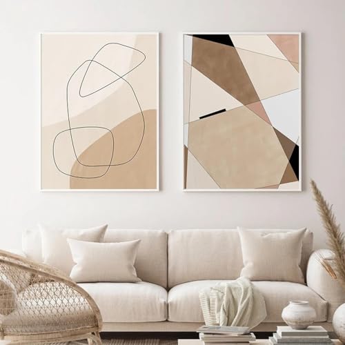 Affiche abstraite minimaliste sur toile d'art mural géométrique beige haut de gamme 50x70cm