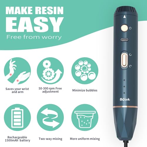 Upgraded Resin Mixer, Handheld Rechargeable Mixer with Minimizing Bubbles,Epoxy Resin Mixer for Resin, Silicone Mixing, Resin Molds, DIY Crafts (Included 4 pcs Paddles) (Blue) by BGick - Image 2