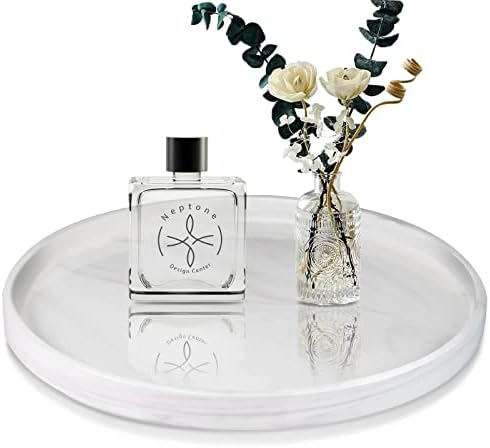Ceramic Round Marble Pattern Tray, Vanity Tray for Bathroom Countertop, Decorative Vanity Tray for Perfume, Candle, Cosmetic, Large Vanity Tray-9.8 x 9.8 inches