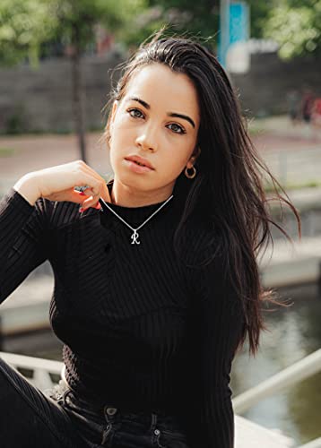 Ba Unique Fashion Stainless Steel Cubic Zircon Accent Initial A-Z Letter Pendant Necklace For Women, Girls (R, Silver) #TOP1