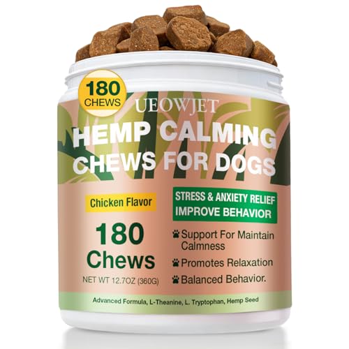 UEOWJET 180 Chews Calming Chews for Dogs - Dog Calming Chews, for Separation, Strеss & Hyperactivity Rеlief, Storms &Fireworks, Supports Rеlaxation for Travel, 180 Cts