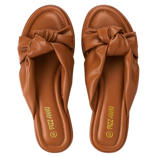 PIZZ ANNU Women's Camila Knotted Slide Sandals with Memory Foam, Comfortable Leather Slip-On Dressy Flat Sandals for Summer & Beach2