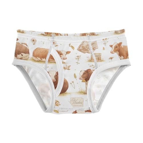 KLL Brown and White Cow Pattern Toddler Boys' Pure Cotton Training Underwear Cute Children Panties
