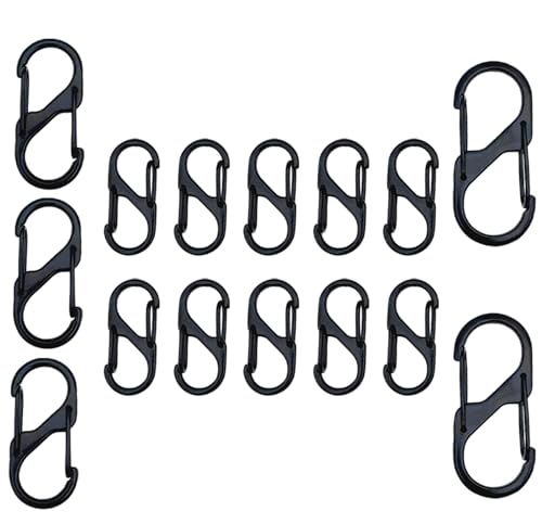 15 Stück S Karabiner,S karabiner klein,DREI Größen-32mm/40mm/50mm,Mini karabiner schlüsselanhänger,8 Förmiger 2 Öffnungen Karabine Karabinerhaken für Wandern, Camping, Zuhause
