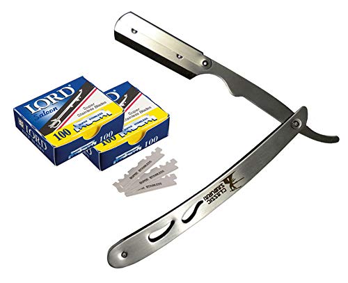 Classic Samurai(TM) CS-102 Stainless Steel Professional Barber Straight Edge Razor with 200 Count Single Edge Razor Blades