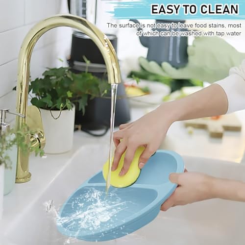 Image of BabyGo Silicone Suction Plates for Baby Microwave,Dishwasher, Freezer Safe Unbreakable with 4 Suction Cup Feeding Plate for Baby & Toddlers, BPA Free (Blue)