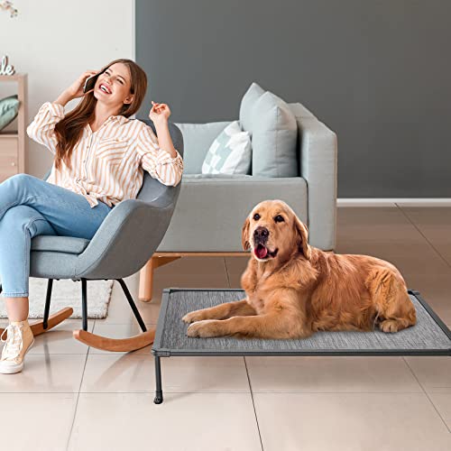 Veehoo Large Elevated Dog Bed – Chewproof Cooling Raised Dog Cots Beds, Black Metal Frame Pet Training Platform With Skid-Resistant Feet, Breathable Textilene Mesh, 42 X 30 X 7 Inch, Black Silver #TOP5