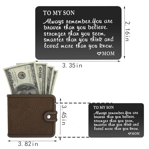 PLwelth To My Son Engraved Wallet Card Stainless Steel Metal Wallet Insert Card for Boys Inspiration Wallet Card from Mom Personalized Wallet Card Gifts for Him Graduation Birthday Christmas(Black)