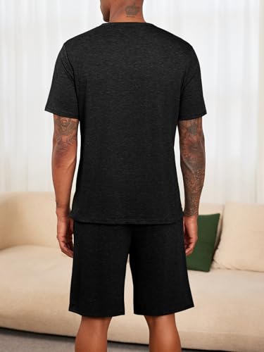 Runcati Mens Pajama Sets Short Sleeve T Shirts 2 Piece Shorts Lounge Sets PJ Summer Sleepwear4