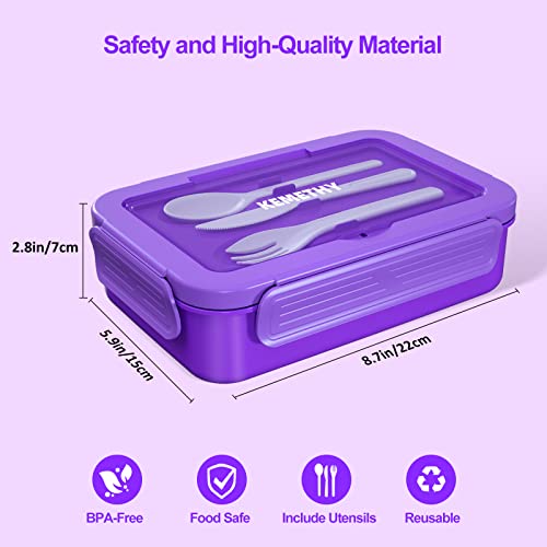 Kemethy Bento Lunch Box For Kids, 4 Compartment Lunch Box Kids, Leak Proof Lunchbox With Tableware For Kids Lunch Boxes For School, Microwave/Dishwasher/Freezer Safe, Bpa-Free And Reusable, Purple #TOP5